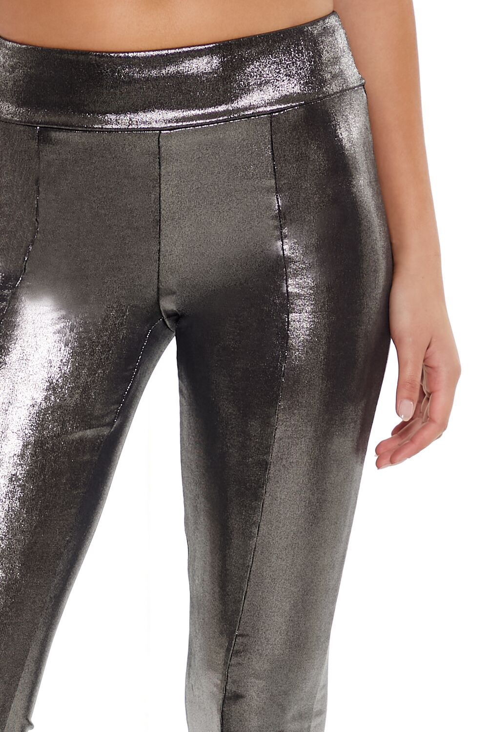  Forever 21 Metallic Mid-Rise Flare Leggings - silver - Bonton