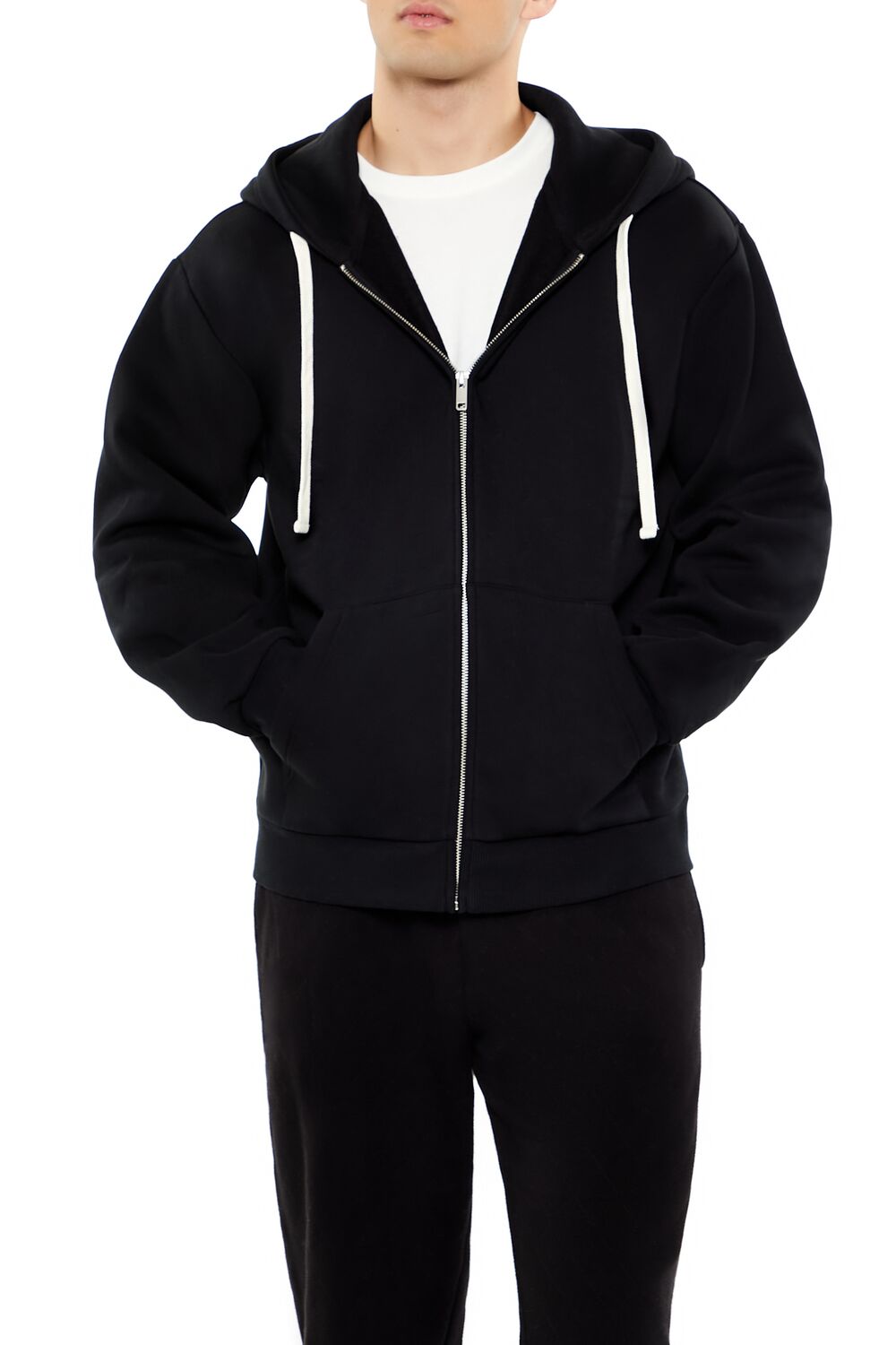  Forever 21 Fleece Core Athletic Zip-Up Hoodie - black - Bonton