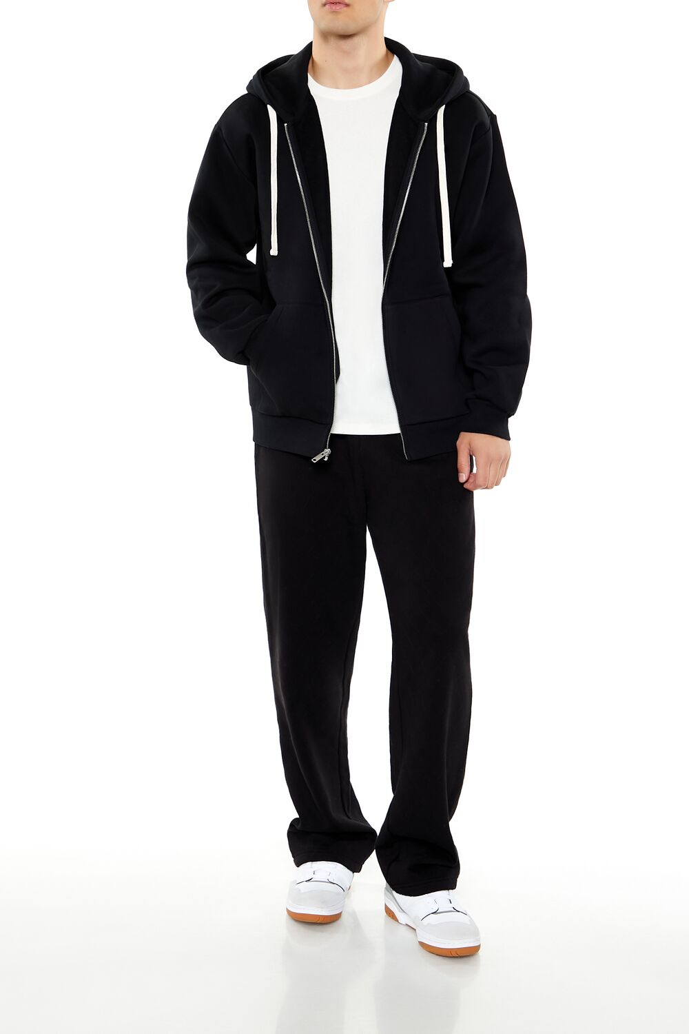  Forever 21 Fleece Core Athletic Zip-Up Hoodie - black - Bonton