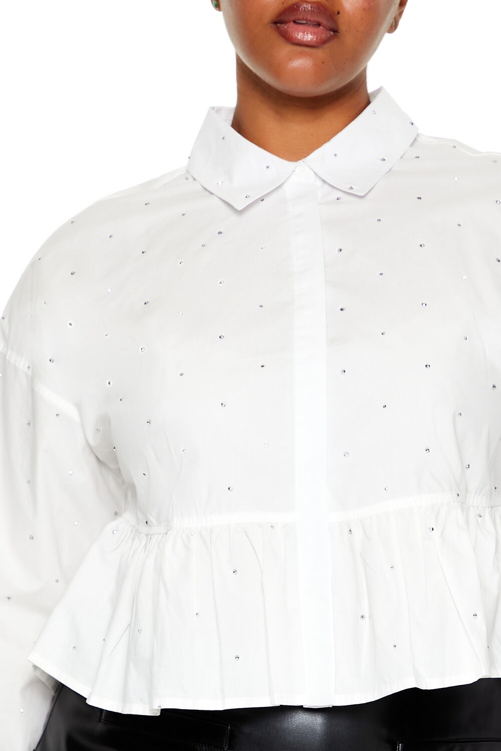  Forever 21 Plus Size Rhinestone Peplum Shirt - white - Bonton