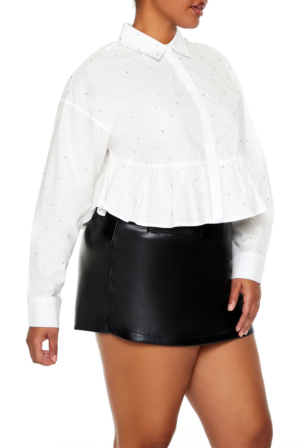  Forever 21 Plus Size Rhinestone Peplum Shirt - white - Bonton