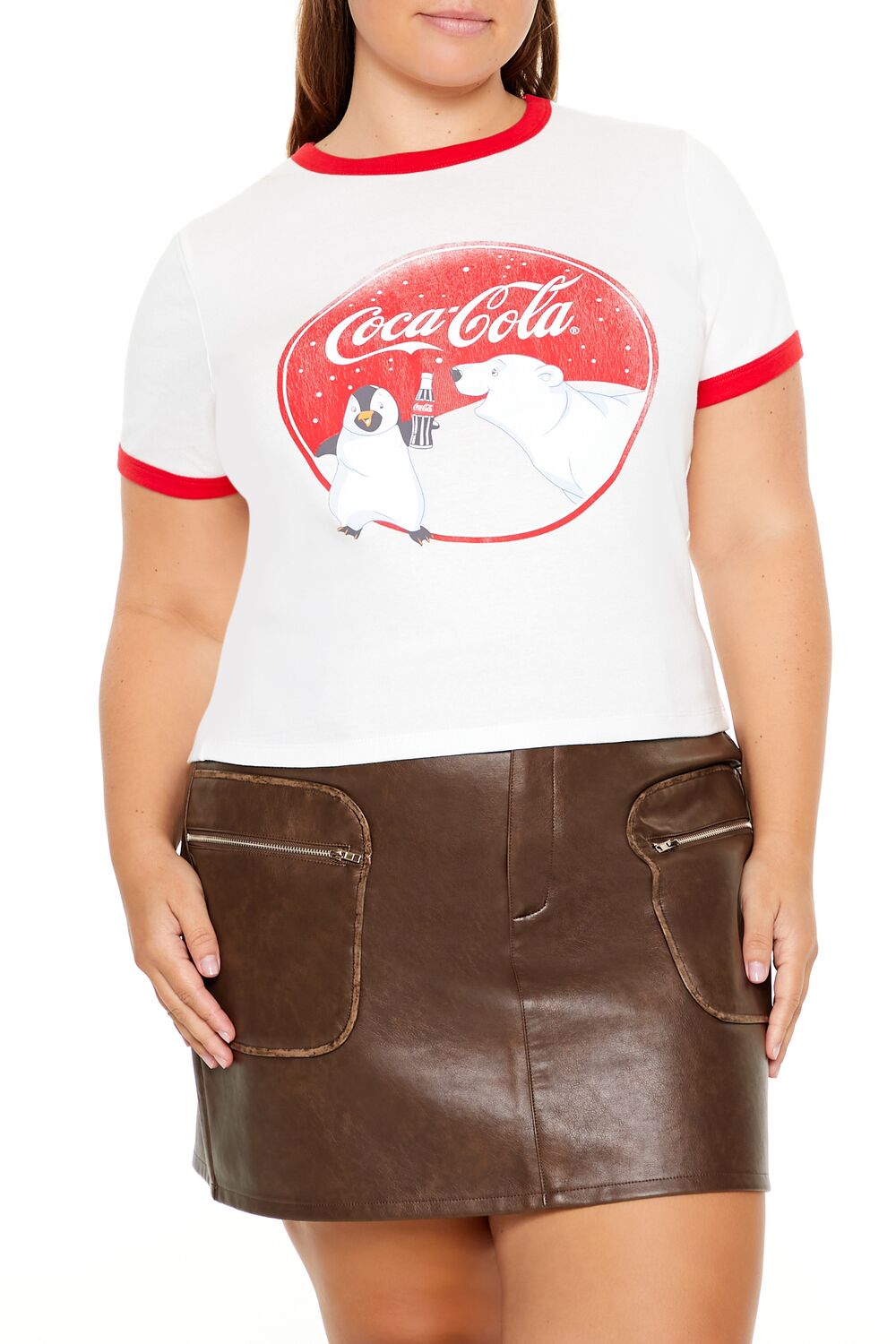  Forever 21 Plus Size Coca-Cola Ringer Baby Tee - white multi - Bonton