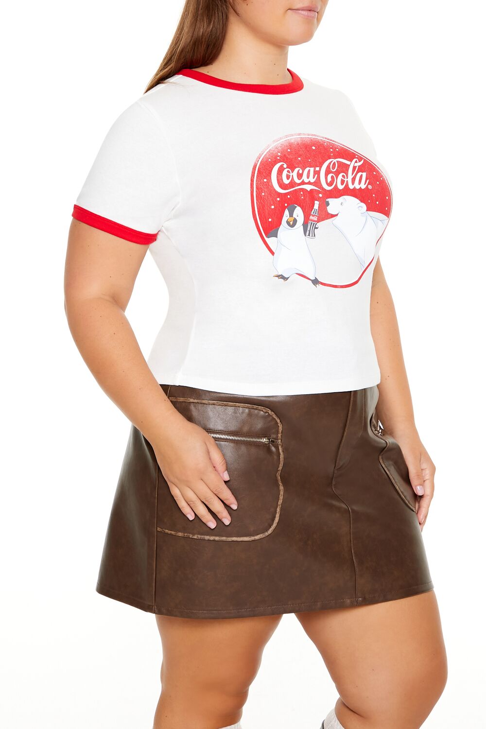 Forever 21 Plus Size Coca-Cola Ringer Baby Tee - white multi - Bonton