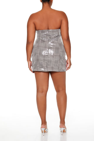 Plus Size Sequin Plaid Mini Tube Dress