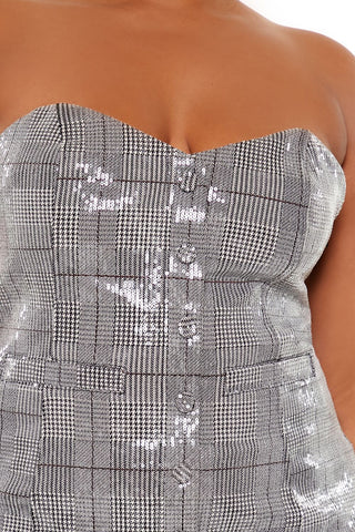 Plus Size Sequin Plaid Mini Tube Dress