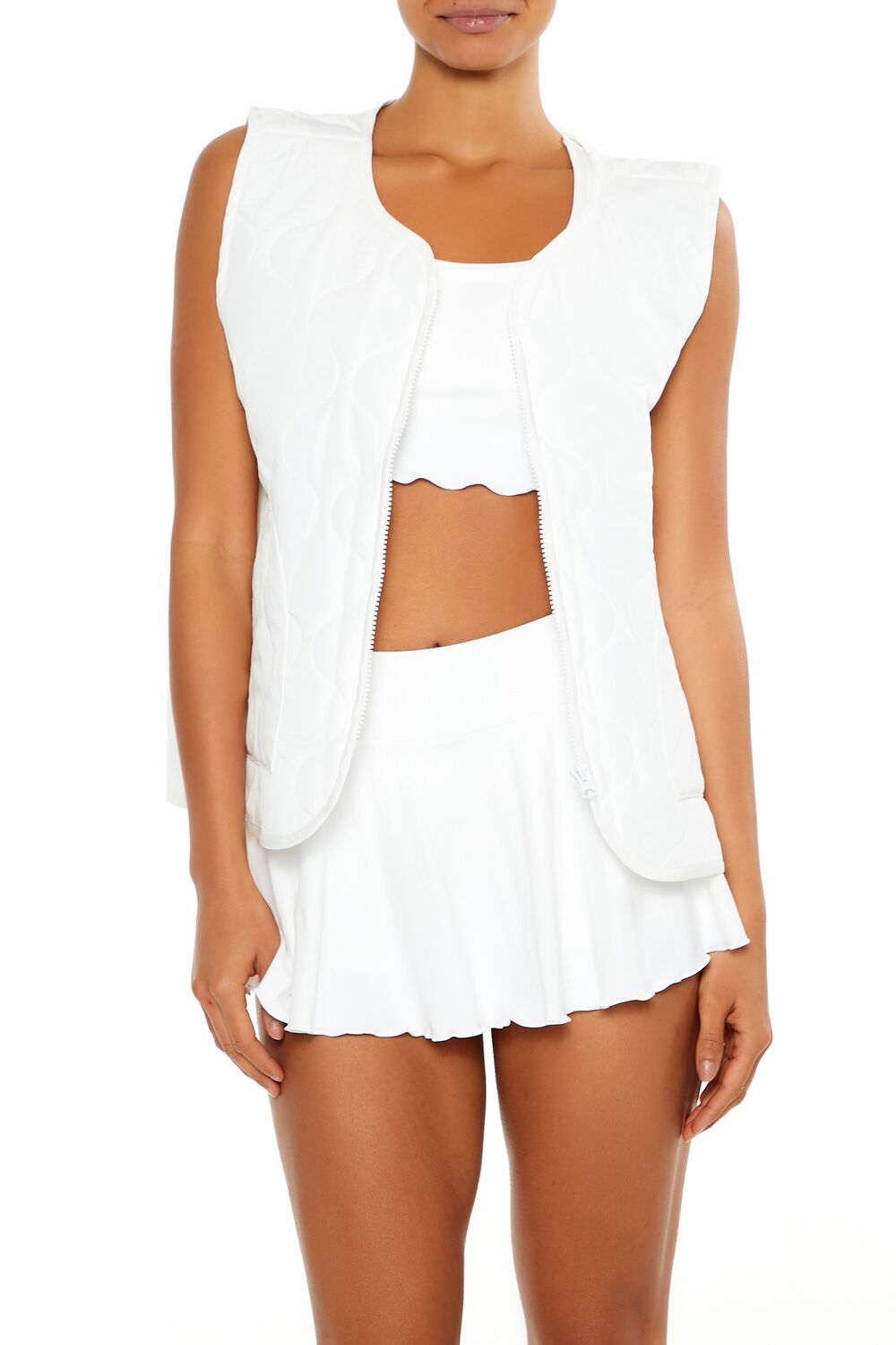  Forever 21 Active Quilted Zip-Up Vest - white - Bonton