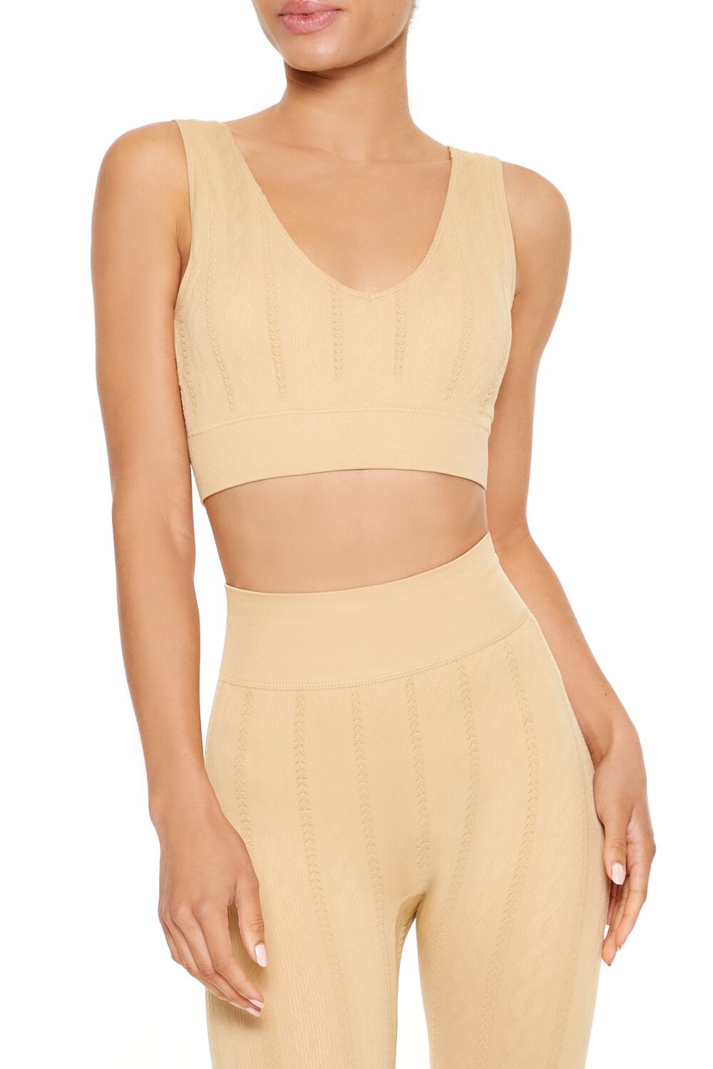  Forever 21 Seamless Cable Knit Sports Bra - desert sand - Bonton