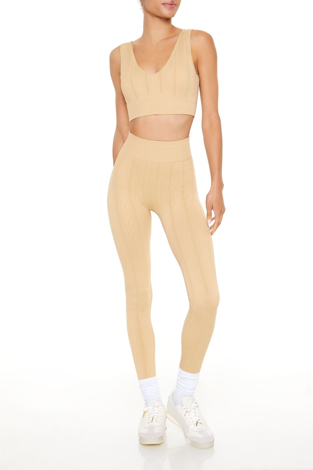  Forever 21 Seamless Cable Knit Sports Bra - desert sand - Bonton