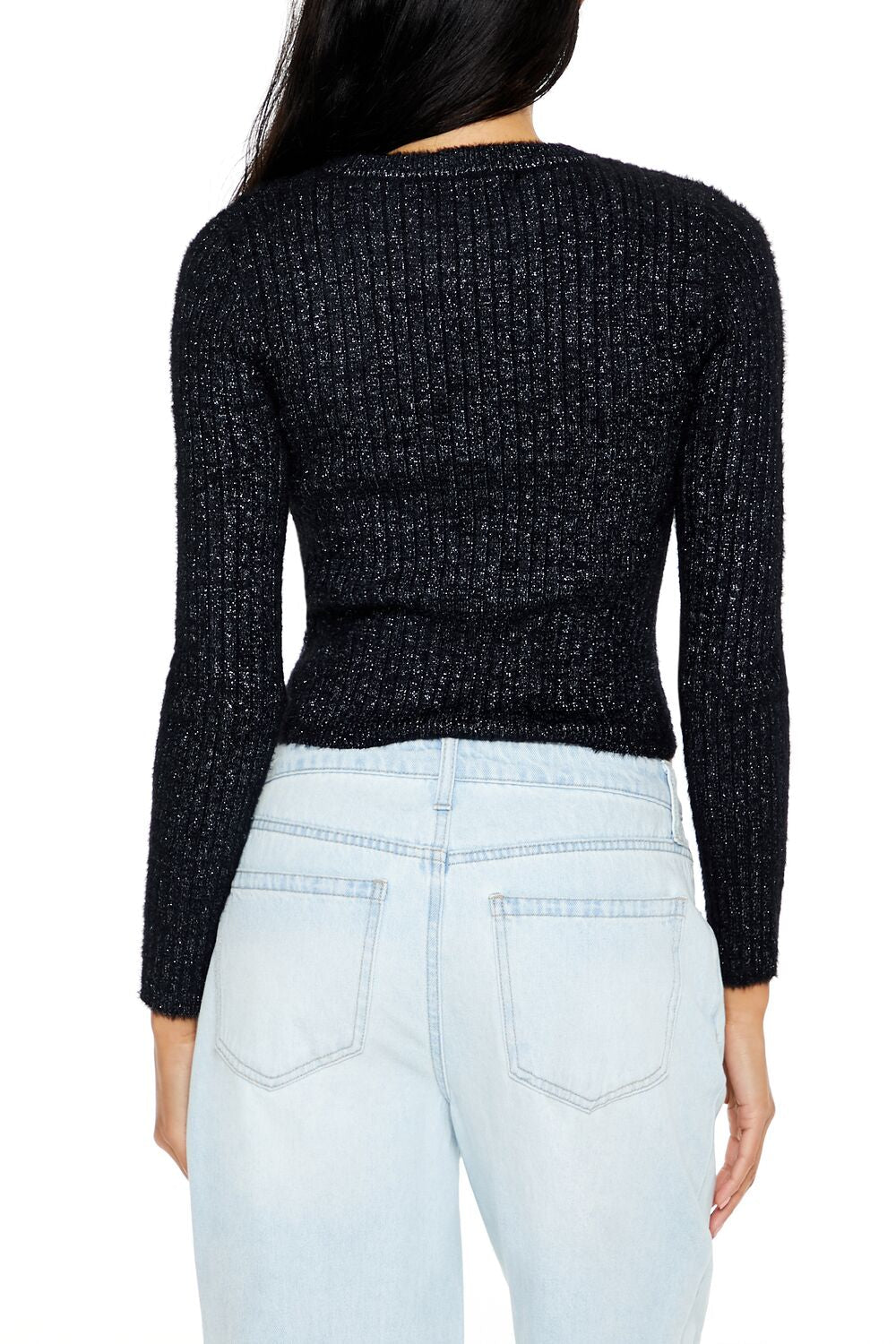  Forever 21 Ribbed Fuzzy Knit Sweater - black - Bonton