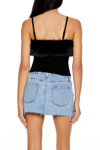 Faux Fur-Trim Sweater-Knit Cami