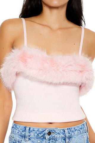Faux Fur-Trim Sweater-Knit Cami
