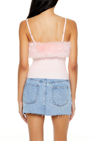 Faux Fur-Trim Sweater-Knit Cami