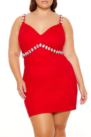 Plus Size Faux Gem Mini Dress