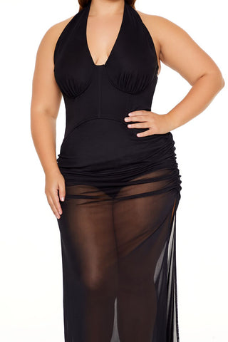 Plus Size Sheer Halter Maxi Dress