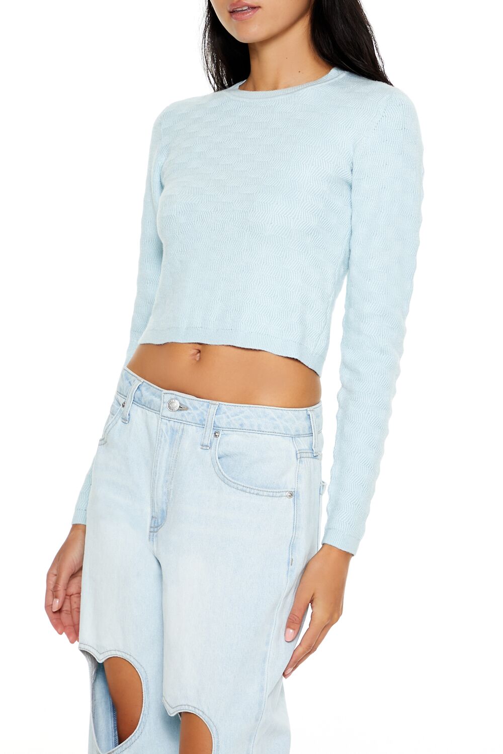  Forever 21 Textured Cropped Sweater - white - Bonton