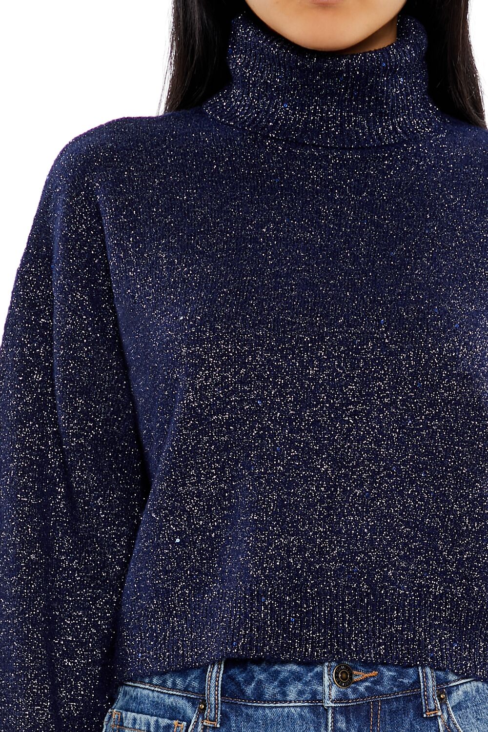  Forever 21 Glitter Knit Turtleneck Sweater - dark blue - Bonton