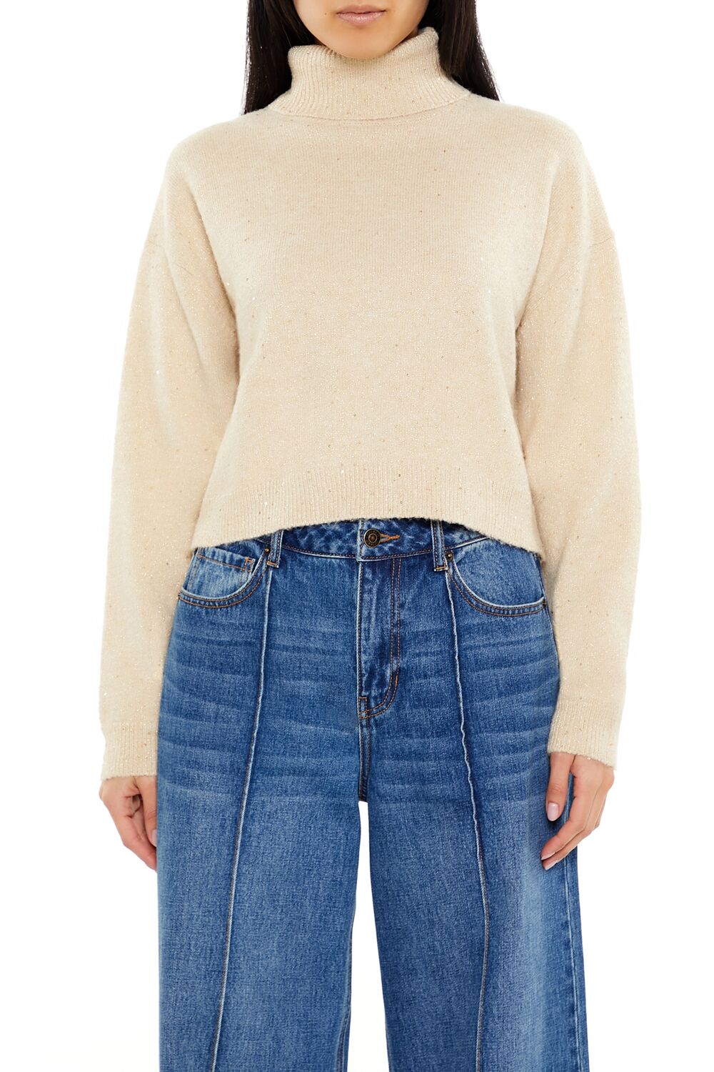  Forever 21 Glitter Knit Turtleneck Sweater - dark blue - Bonton