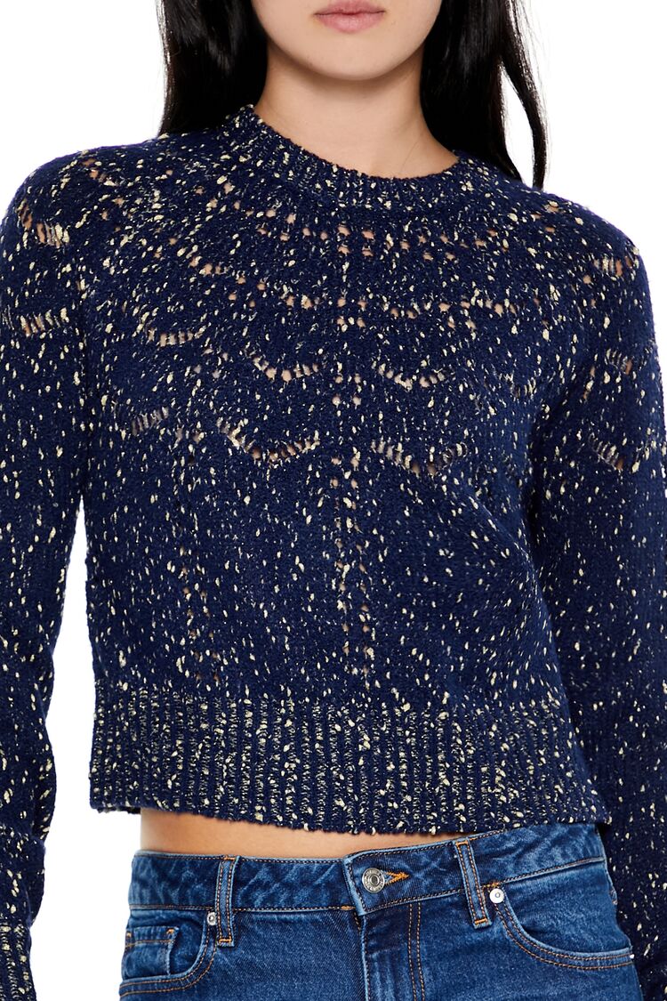 Forever 21 Metallic Pointelle Sweater - dark blue - Bonton
