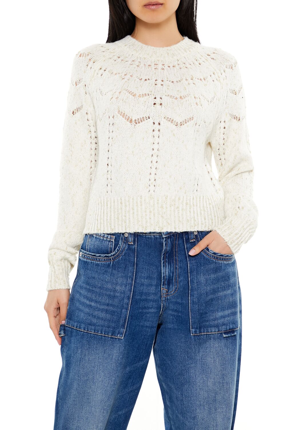  Forever 21 Metallic Pointelle Sweater - dark blue - Bonton