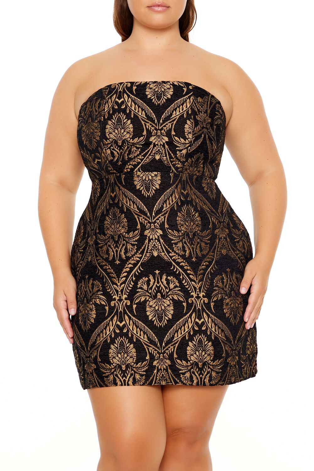 Forever 21 Plus Size Jacquard Baroque Mini Dress - black-multi - Bonton