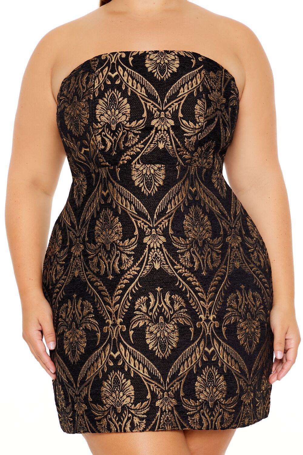  Forever 21 Plus Size Jacquard Baroque Mini Dress - black-multi - Bonton