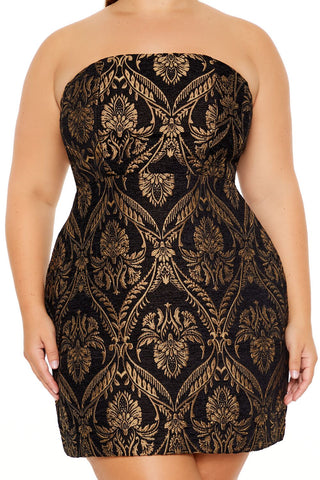 Plus Size Jacquard Baroque Mini Dress