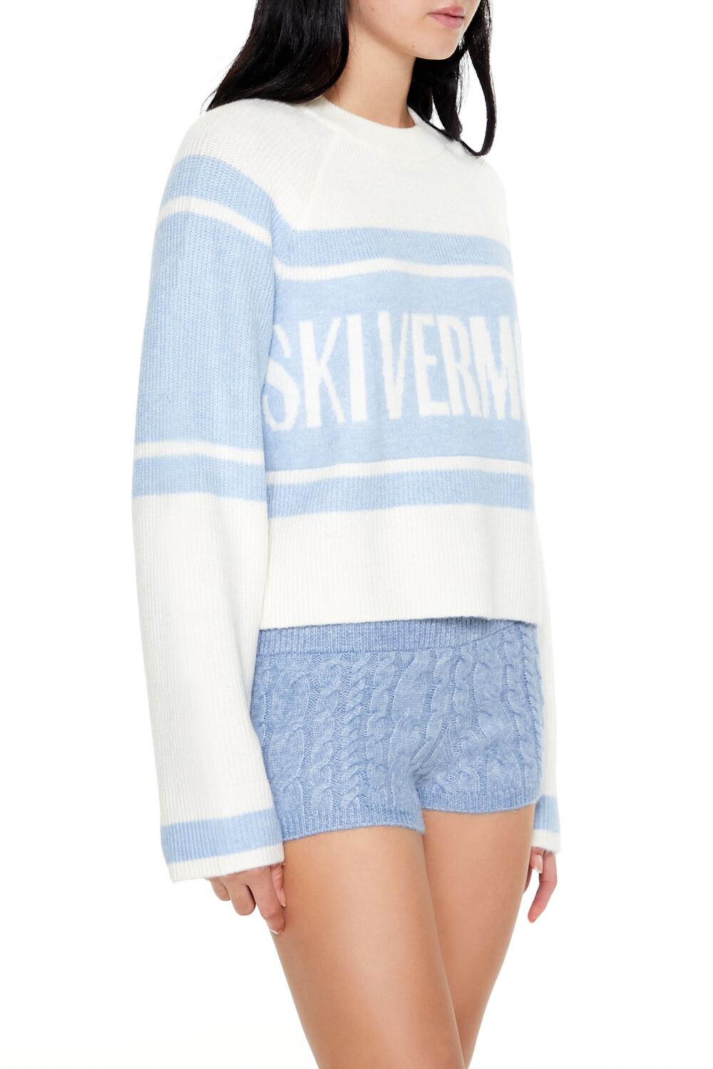  Forever 21 Ski Vermont Colorblock Sweater - white blue - Bonton