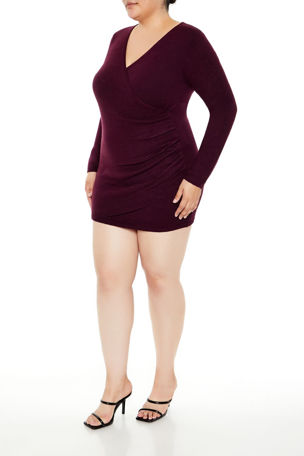 Plus Size Surplice Mini Sweater Dress in Merlot | Size: 1X by Bonton Plus Size Surplice Mini Sweater Dress in Merlot | Size: 1X by Bonton