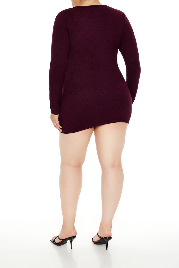  Forever 21 Plus Size Surplice Mini Sweater Dress - merlot - Bonton