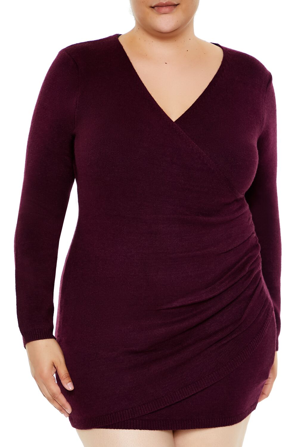  Forever 21 Plus Size Surplice Mini Sweater Dress - merlot - Bonton