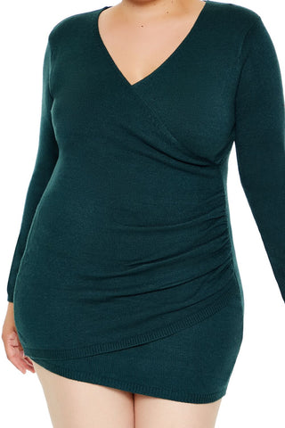 Plus Size Surplice Mini Sweater Dress