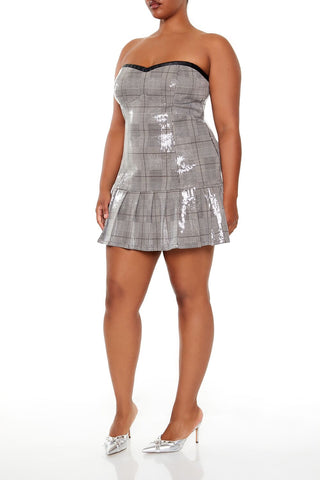 Plus Size Sequin Plaid Mini Dress