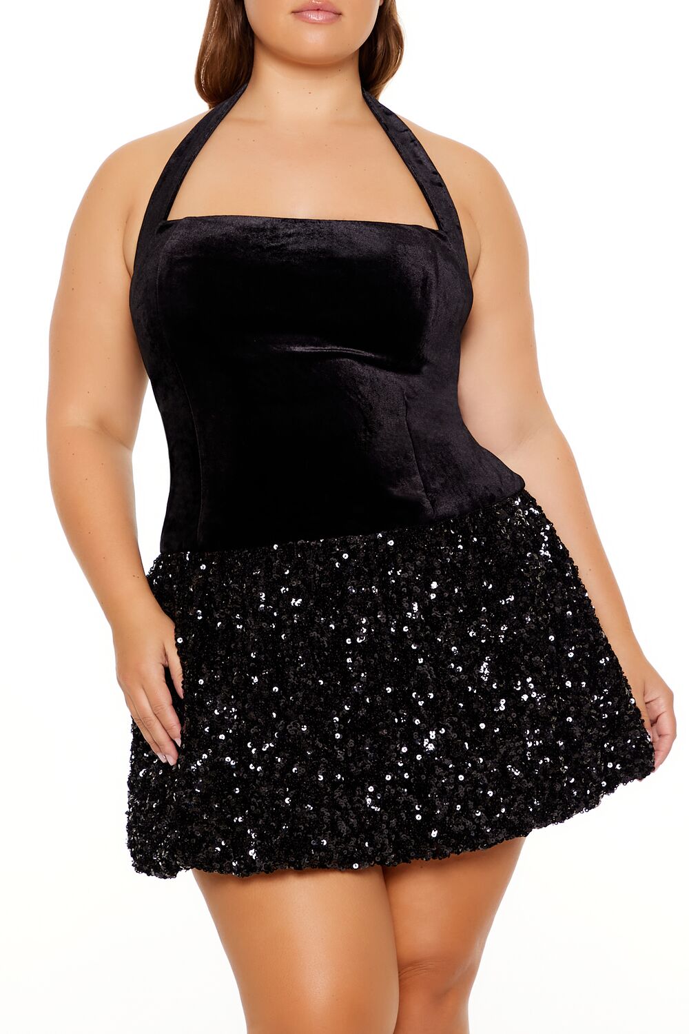 Forever 21 Plus Size Sequin Halter Mini Dress - black-swatch Bonton Forever 21 Plus Size Sequin Halter Mini Dress - black-swatch Bonton