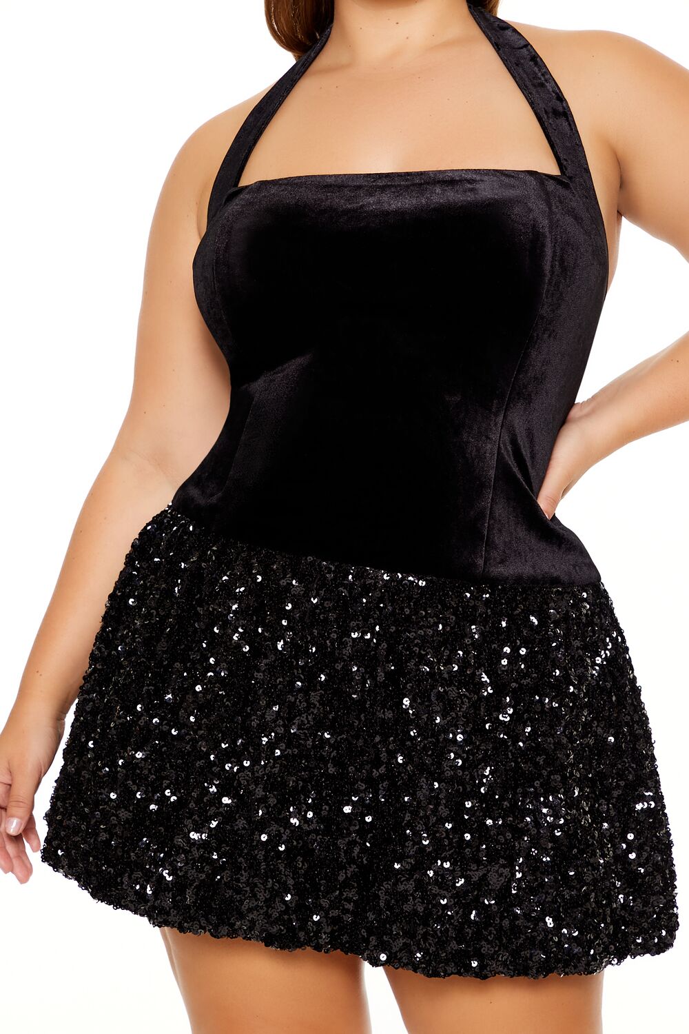  Forever 21 Plus Size Sequin Halter Mini Dress - black-swatch - Bonton