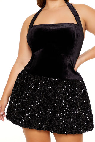 Plus Size Sequin Halter Mini Dress