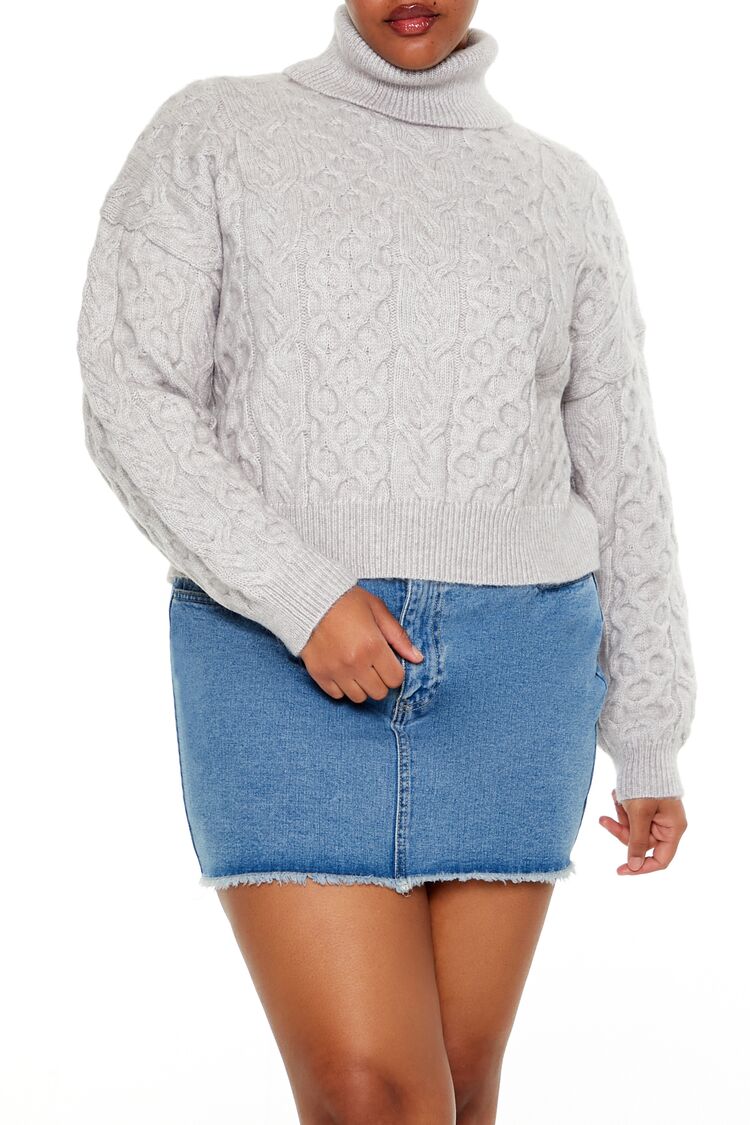  Forever 21 Plus Size Cable Knit Turtleneck Sweater - light grey - Bonton