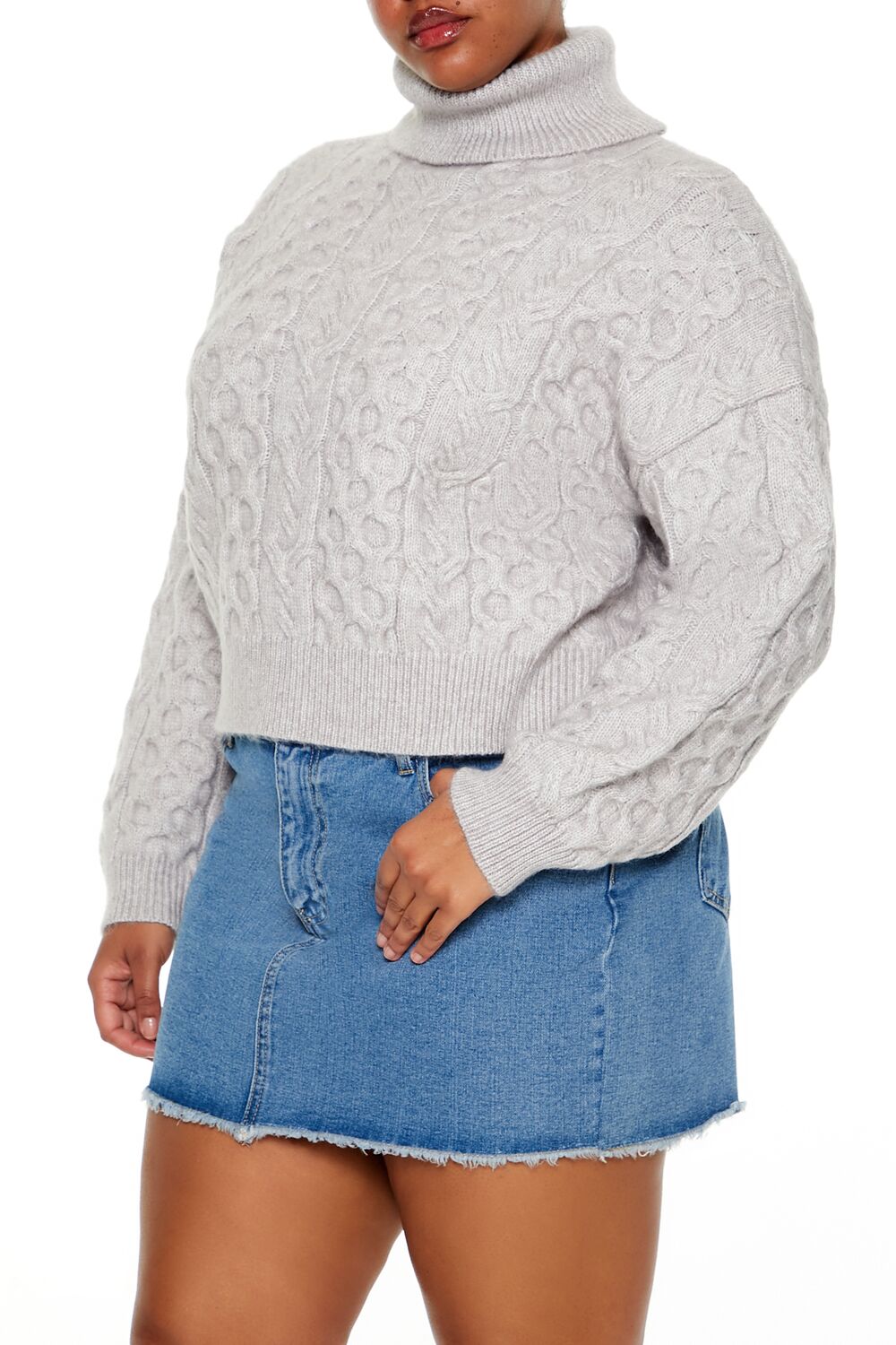  Forever 21 Plus Size Cable Knit Turtleneck Sweater - light grey - Bonton