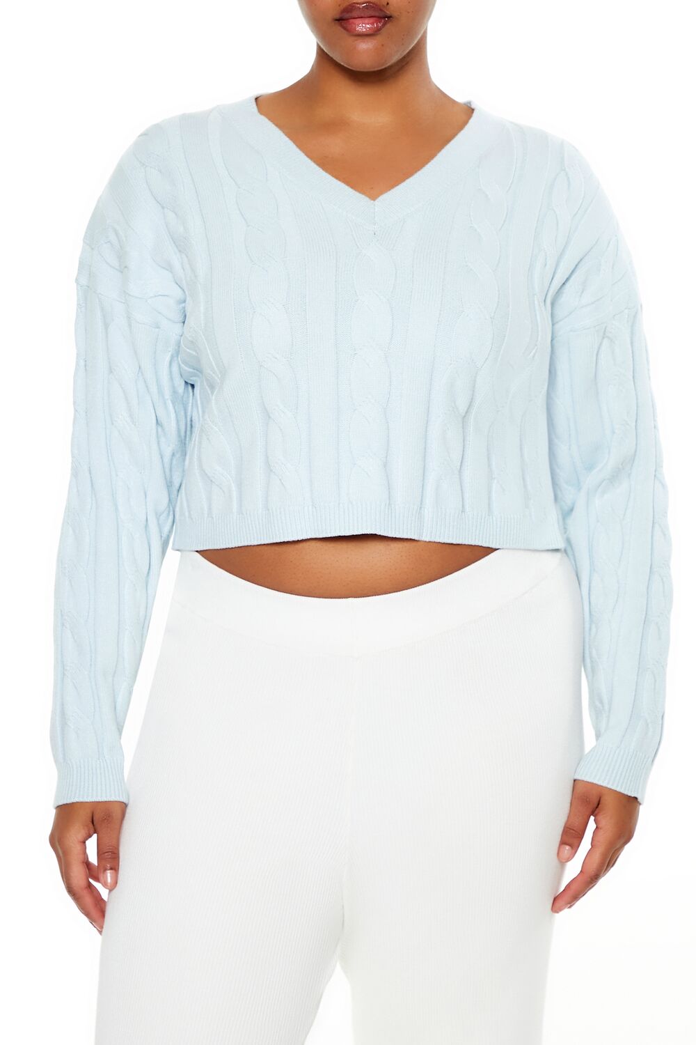  Forever 21 Plus Size Cropped Cable Knit Sweater - light blue - Bonton