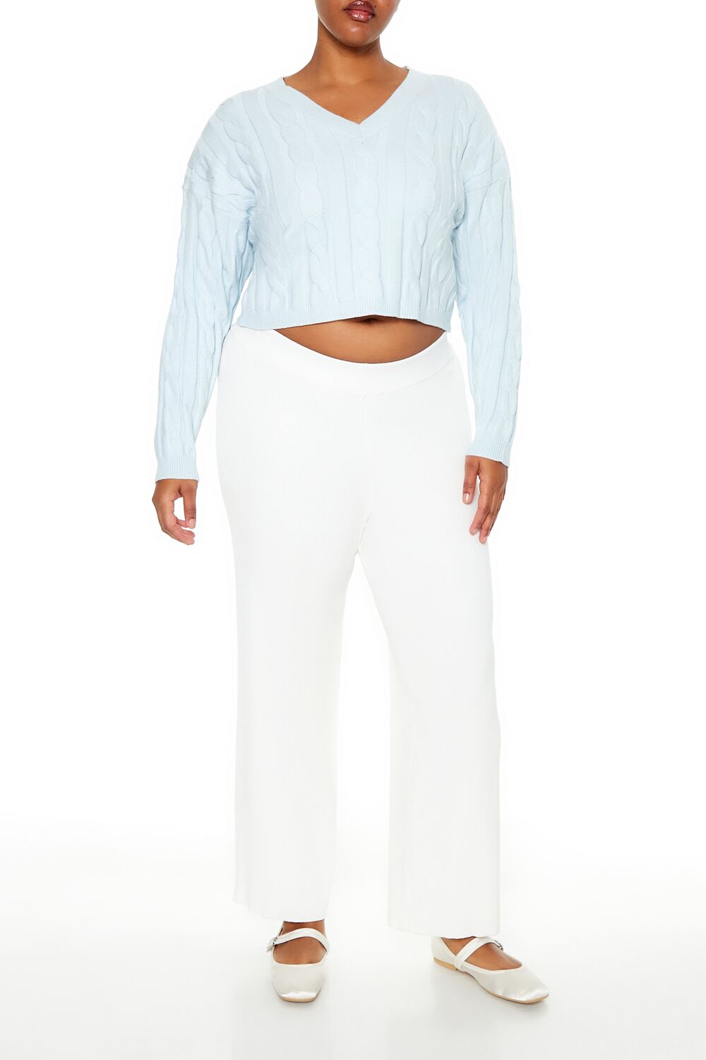  Forever 21 Plus Size Cropped Cable Knit Sweater - light blue - Bonton