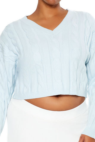 Plus Size Cropped Cable Knit Sweater