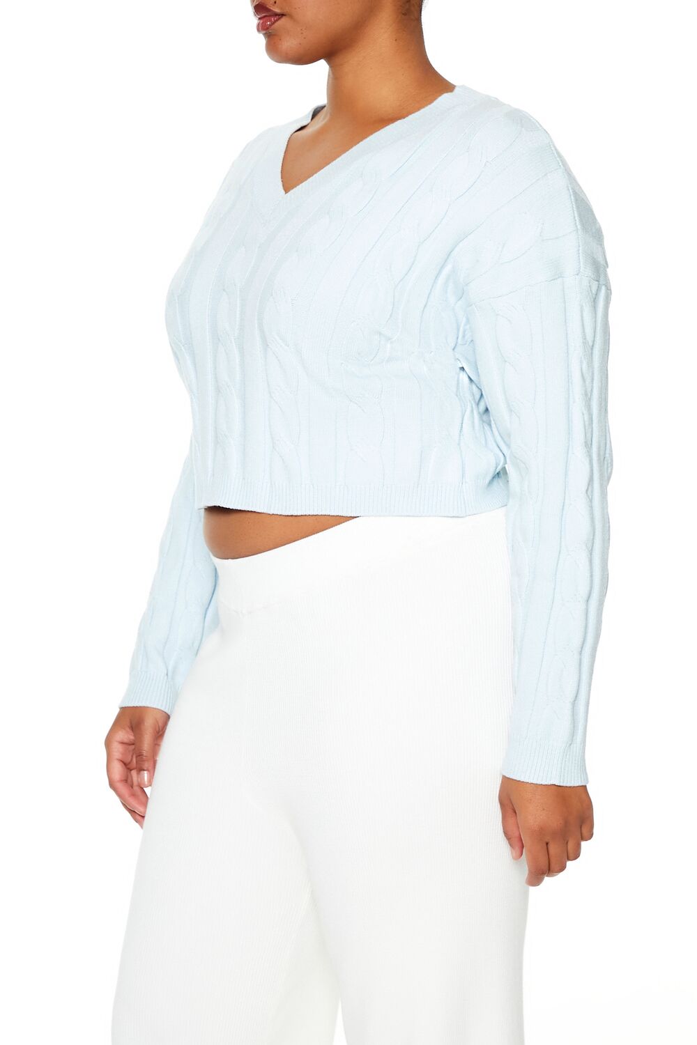 Forever 21 Plus Size Cropped Cable Knit Sweater - light blue - Bonton