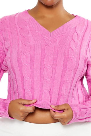 Plus Size Cropped Cable Knit Sweater