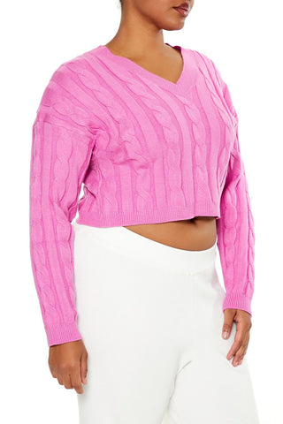 Plus Size Cropped Cable Knit Sweater