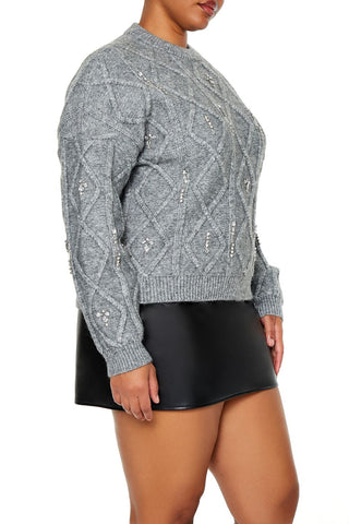 Plus Size Faux Gem Sweater