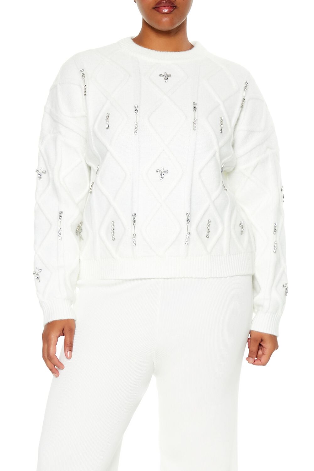  Forever 21 Plus Size Faux Gem Sweater - grey - Bonton