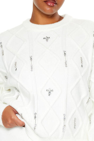 Plus Size Faux Gem Sweater