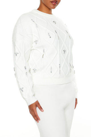 Plus Size Faux Gem Sweater
