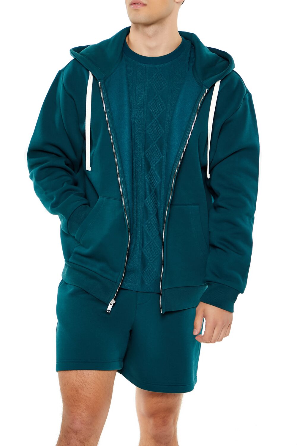  Forever 21 Fleece Core Athletic Zip-Up Hoodie - blue - Bonton