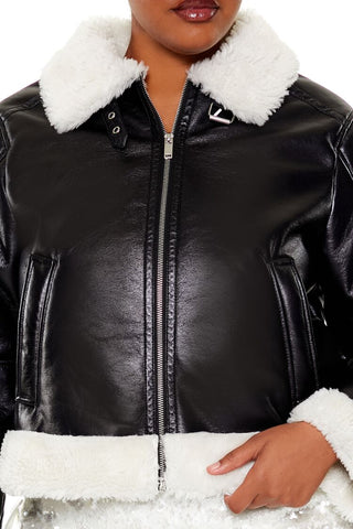 Plus Size Faux Shearling Aviator Jacket
