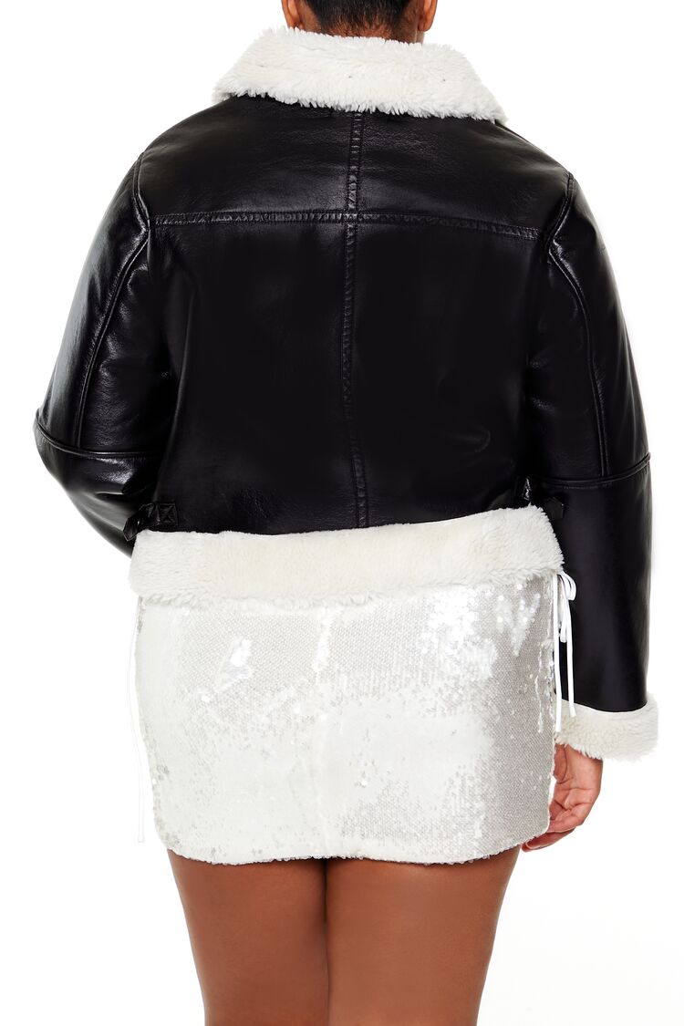  Forever 21 Plus Size Faux Shearling Aviator Jacket - black - Bonton